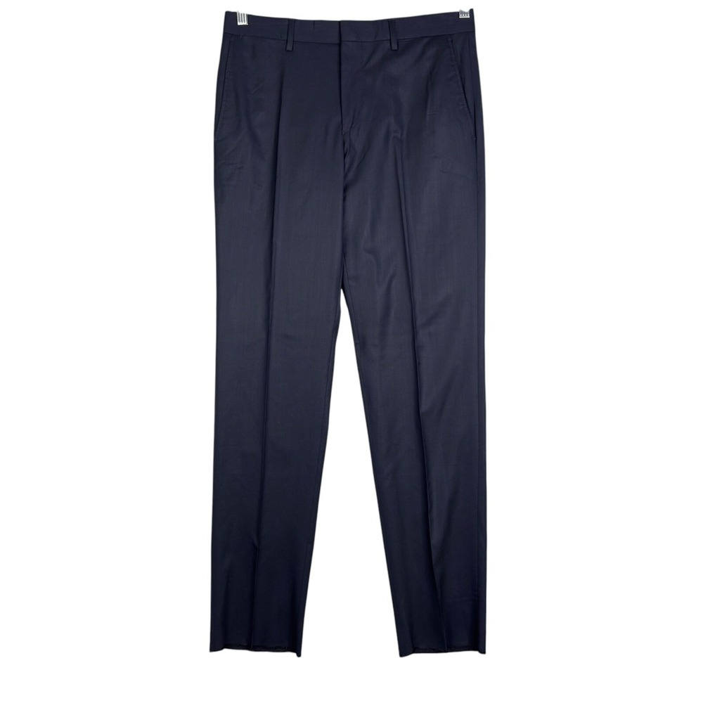 Gianni Versace Trouser Wool blend Pants Men Size 40 Not Hemmed Blue Straight Leg